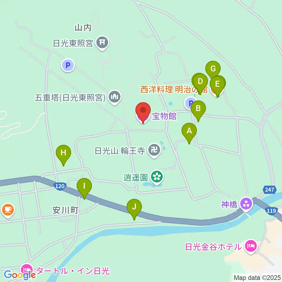 日光山輪王寺宝物殿周辺のファミレス・ファーストフード一覧地図