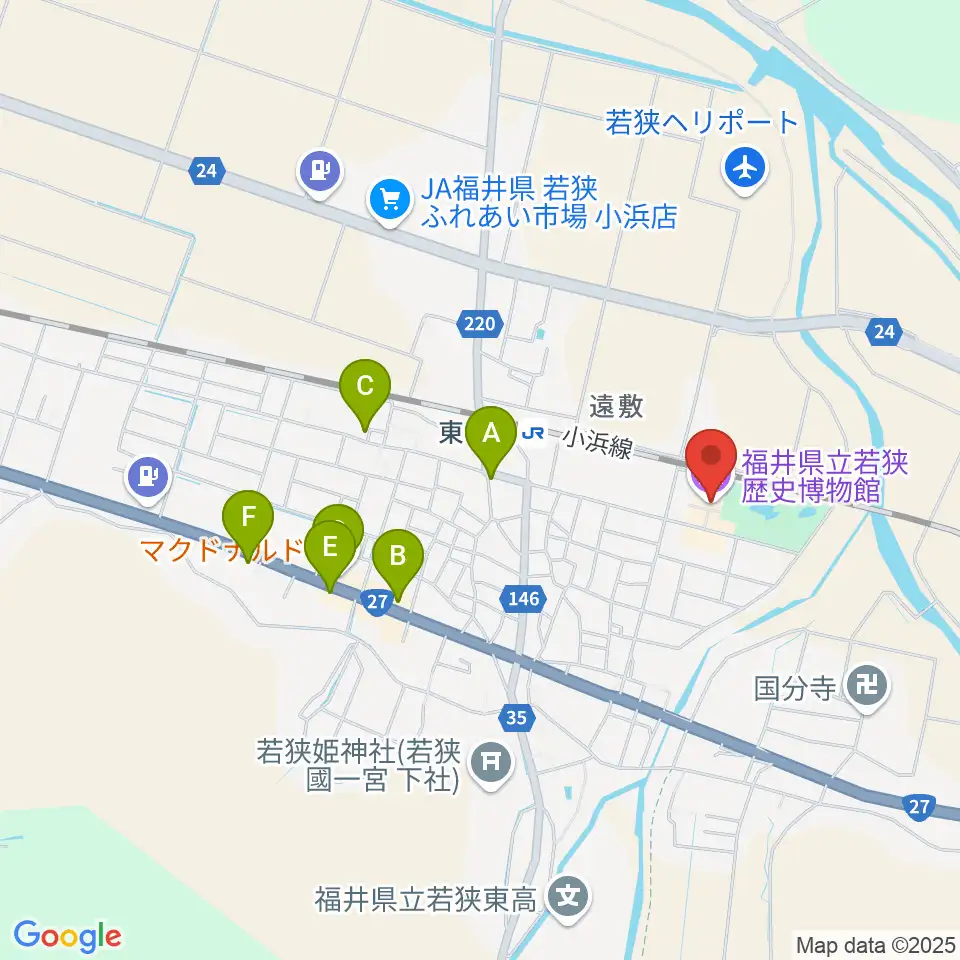 福井県立若狭歴史博物館周辺のファミレス・ファーストフード一覧地図