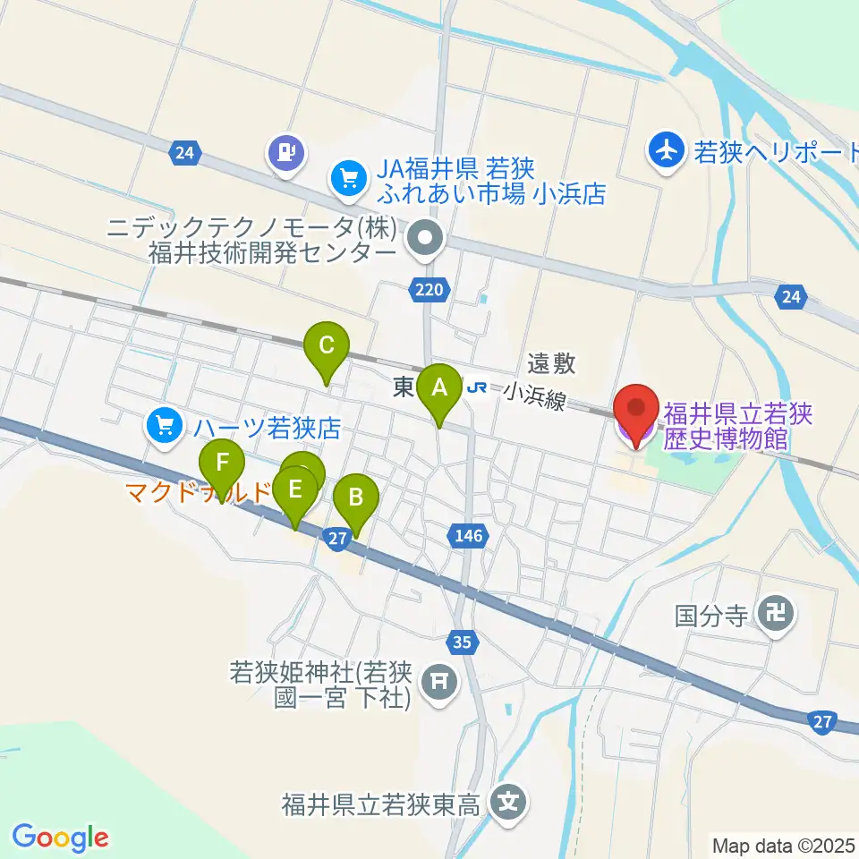 福井県立若狭歴史博物館周辺のファミレス・ファーストフード一覧地図