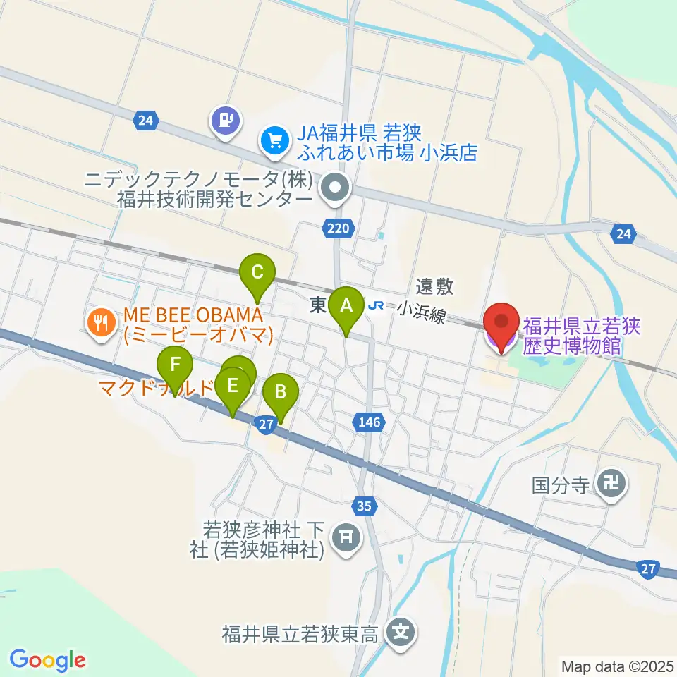 福井県立若狭歴史博物館周辺のファミレス・ファーストフード一覧地図