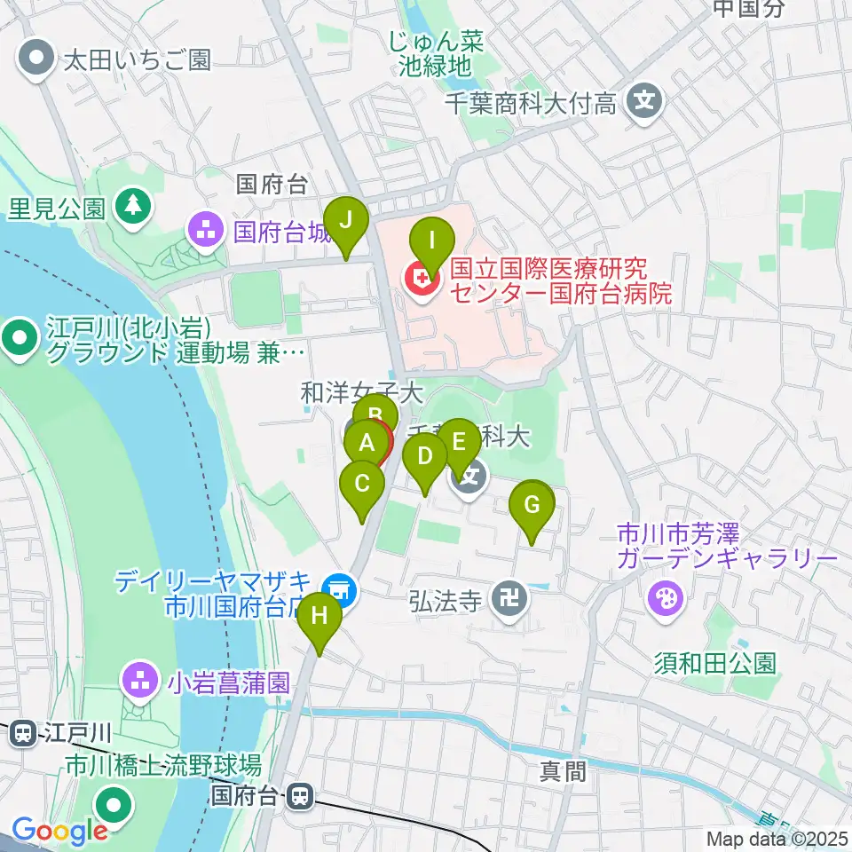 和洋女子大学文化資料館周辺のファミレス・ファーストフード一覧地図