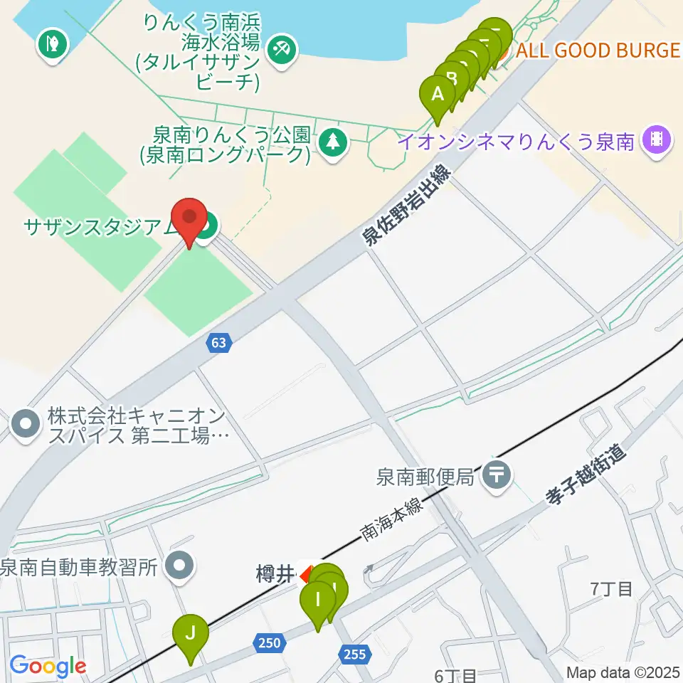 J:COMサザンスタジアム周辺のファミレス・ファーストフード一覧地図
