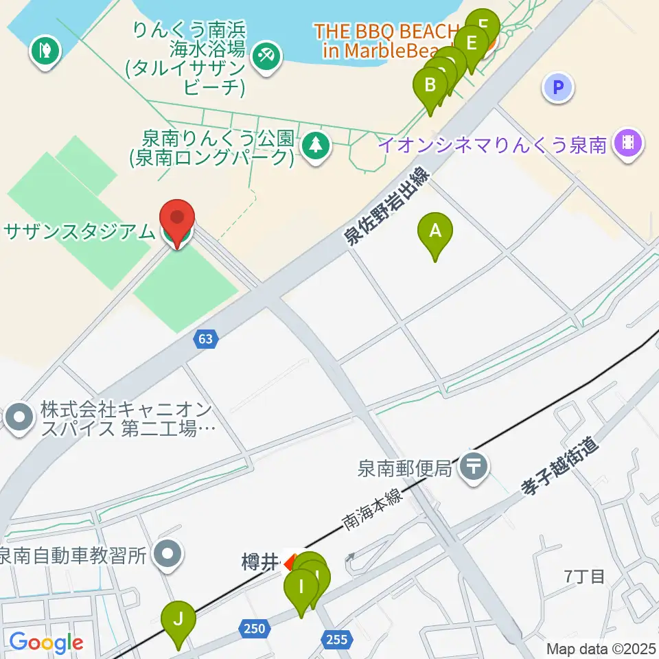 J:COMサザンスタジアム周辺のファミレス・ファーストフード一覧地図