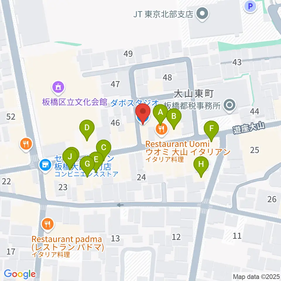 ダボスタジオ周辺のファミレス・ファーストフード一覧地図