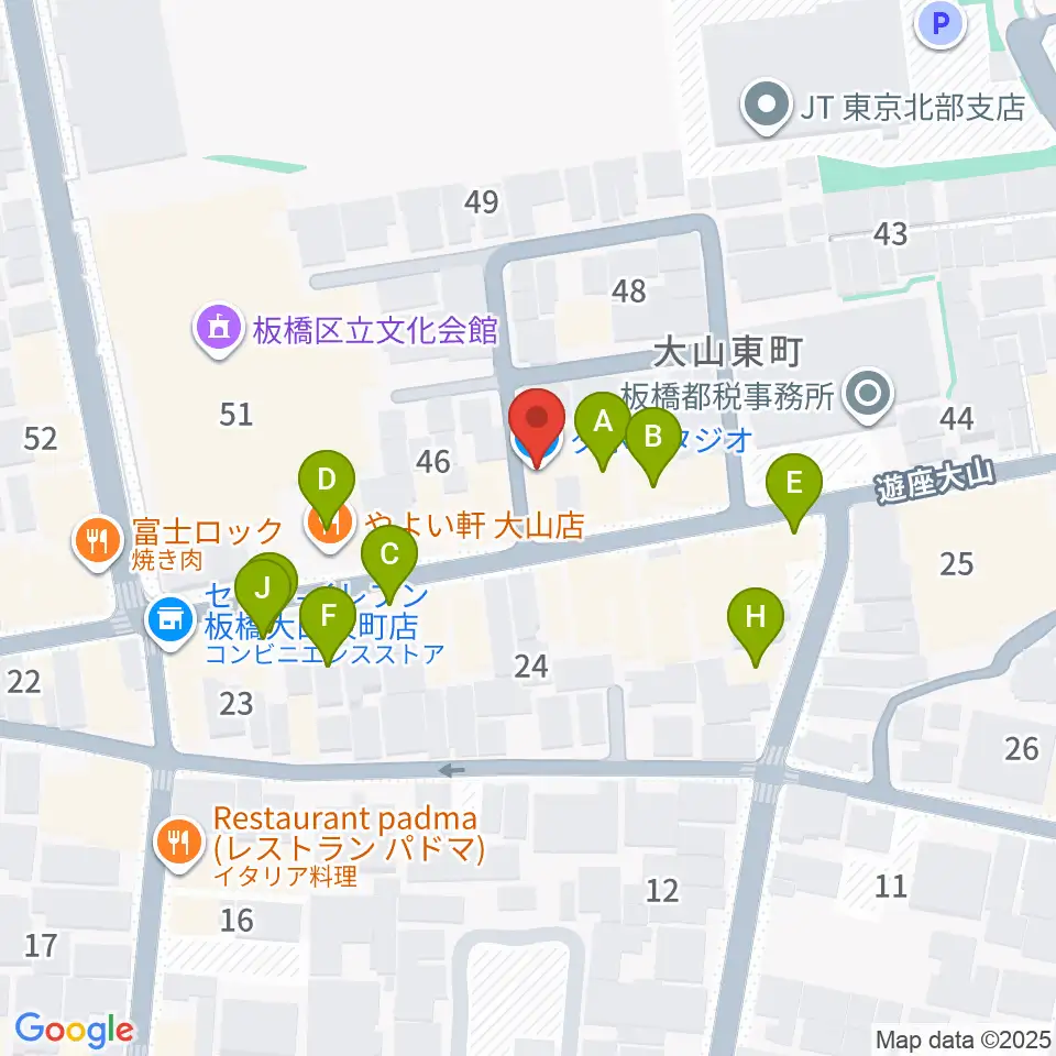 ダボスタジオ周辺のファミレス・ファーストフード一覧地図