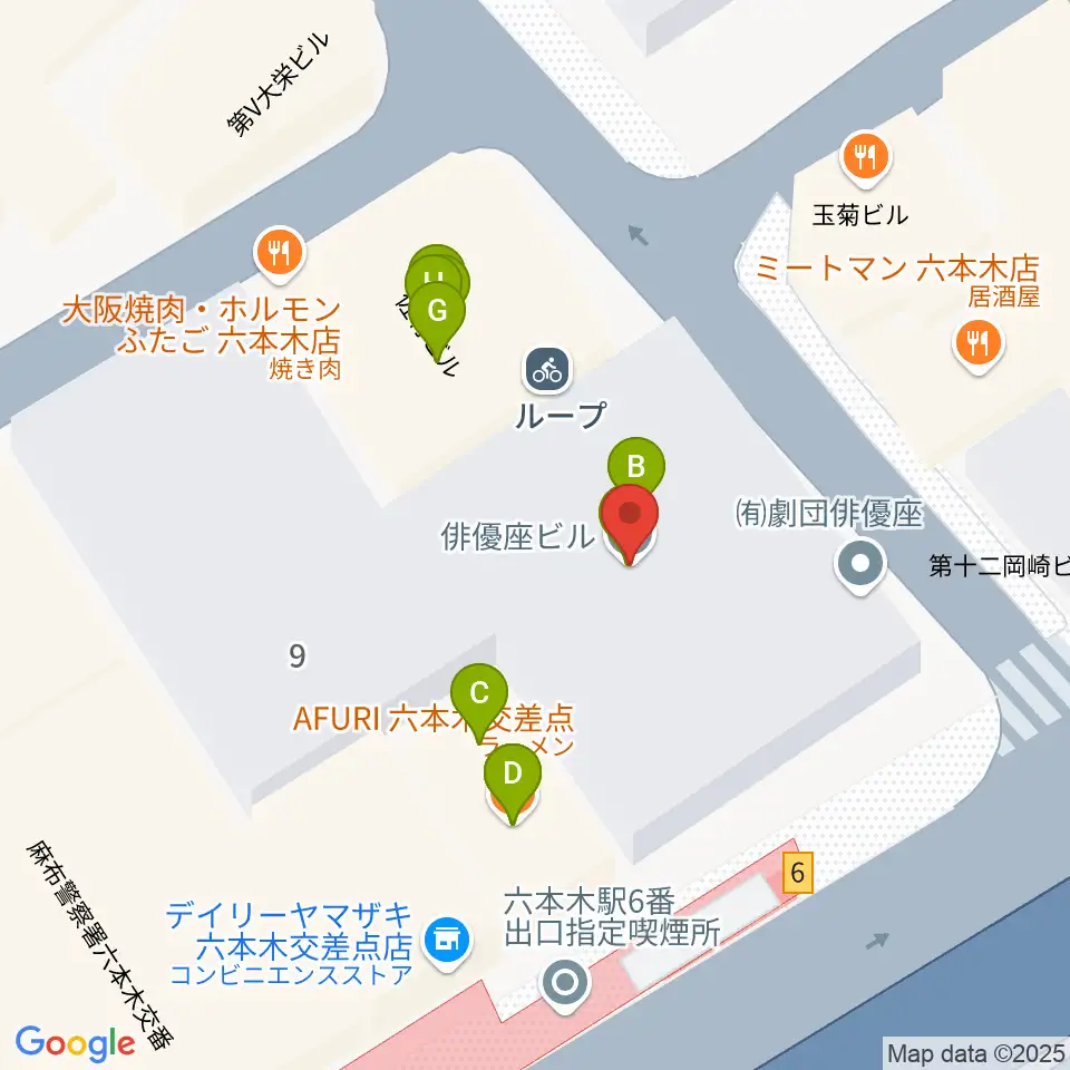 YOSHIMOTO ROPPONGI THEATER周辺のファミレス・ファーストフード一覧地図