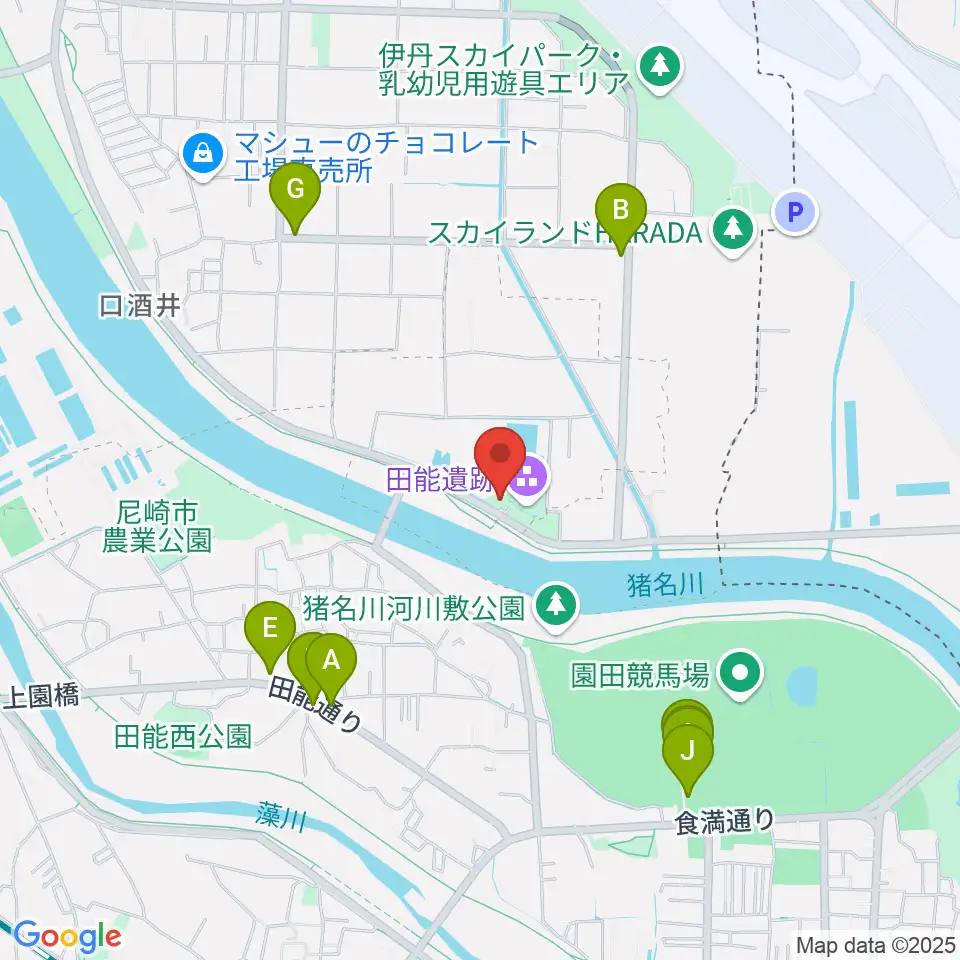 尼崎市立田能資料館周辺のファミレス・ファーストフード一覧地図
