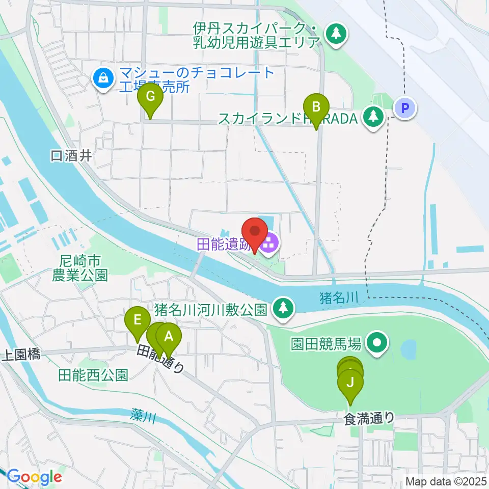 尼崎市立田能資料館周辺のファミレス・ファーストフード一覧地図
