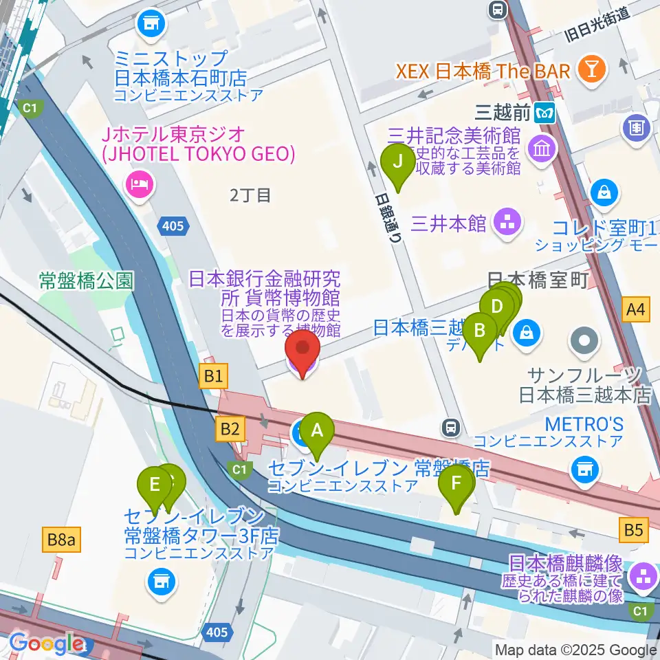 貨幣博物館周辺のファミレス・ファーストフード一覧地図
