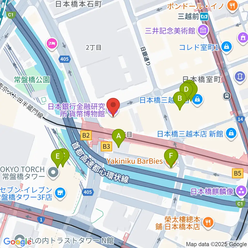 貨幣博物館周辺のファミレス・ファーストフード一覧地図