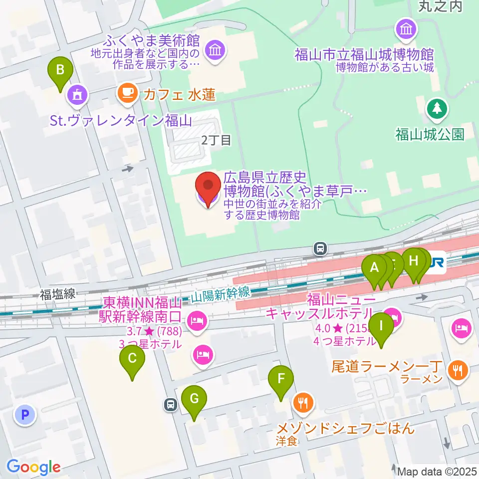 広島県立歴史博物館周辺のファミレス・ファーストフード一覧地図