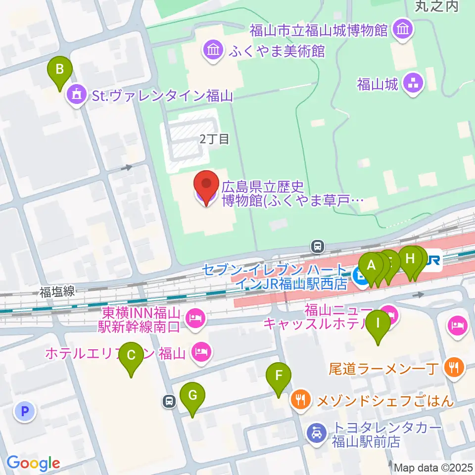 広島県立歴史博物館周辺のファミレス・ファーストフード一覧地図