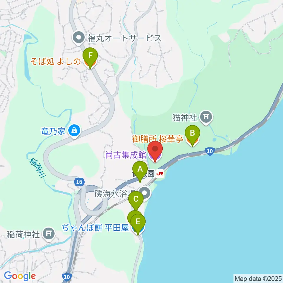 尚古集成館周辺のファミレス・ファーストフード一覧地図