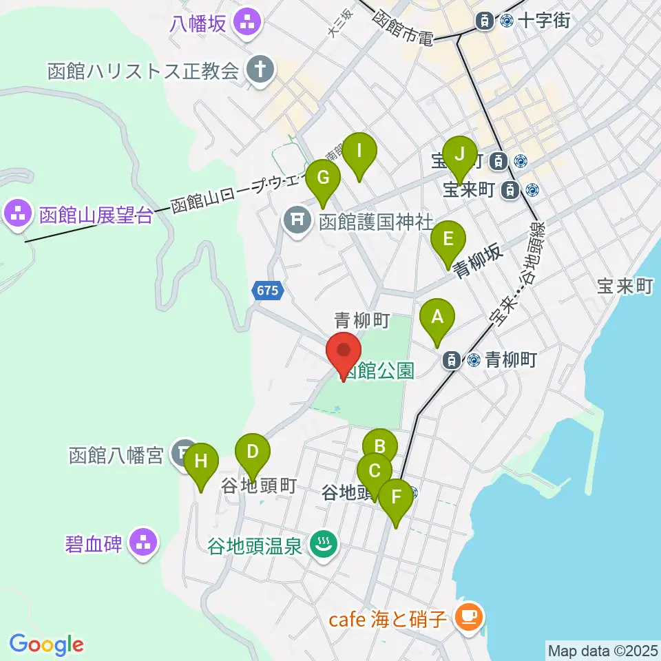 市立函館博物館周辺のファミレス・ファーストフード一覧地図