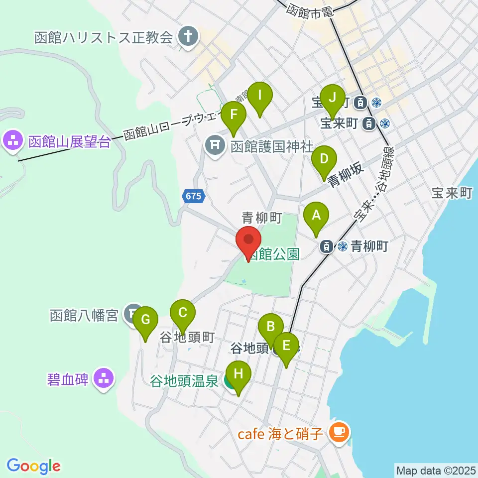 市立函館博物館周辺のファミレス・ファーストフード一覧地図