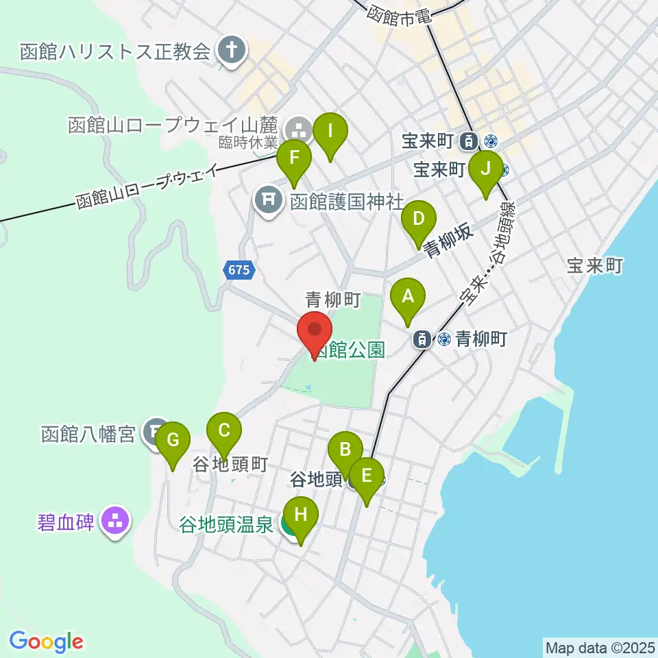 市立函館博物館周辺のファミレス・ファーストフード一覧地図