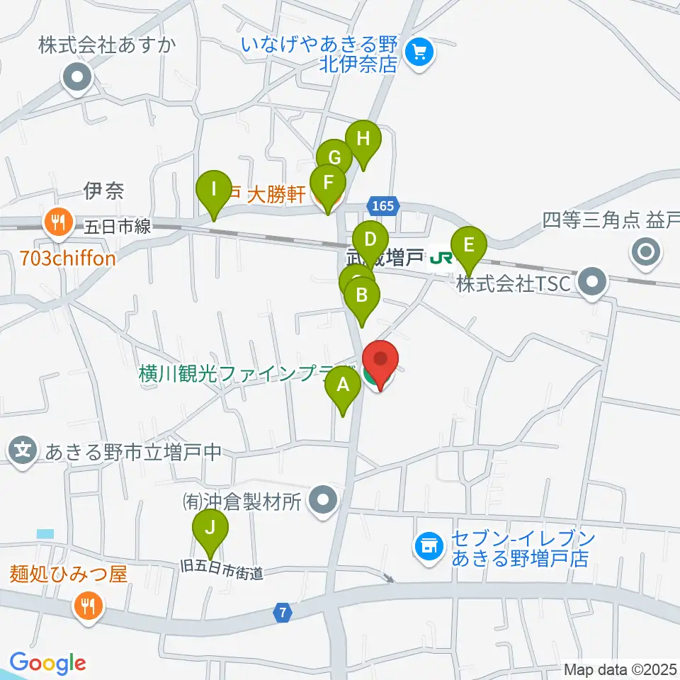 横川観光ファインプラザ周辺のファミレス・ファーストフード一覧地図
