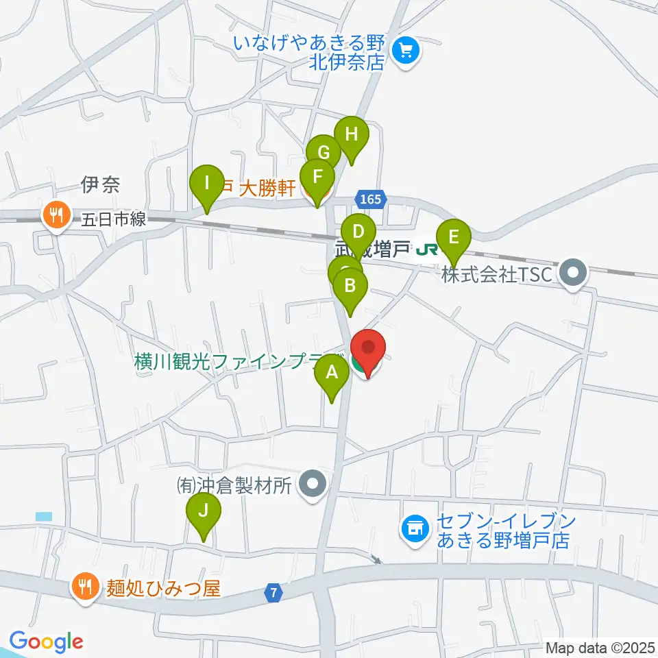 横川観光ファインプラザ周辺のファミレス・ファーストフード一覧地図
