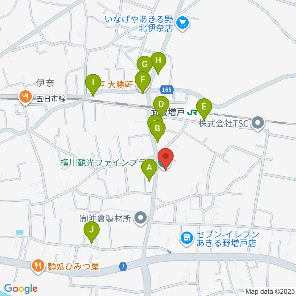 横川観光ファインプラザ周辺のファミレス・ファーストフード一覧地図