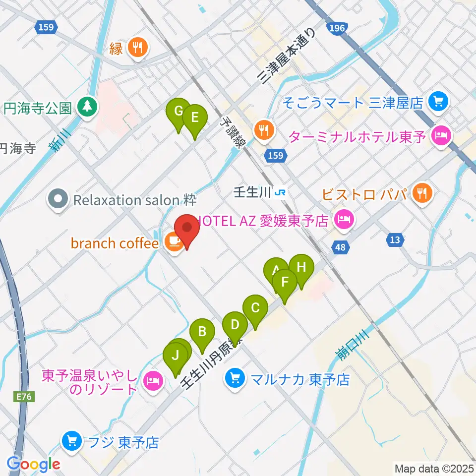 西条市立東予郷土館周辺のファミレス・ファーストフード一覧地図