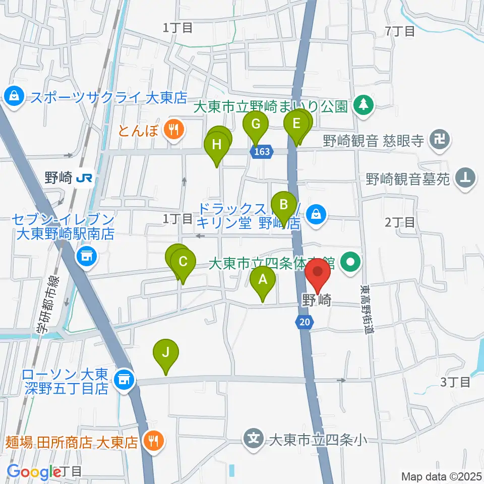 大東市立歴史民俗資料館周辺のファミレス・ファーストフード一覧地図