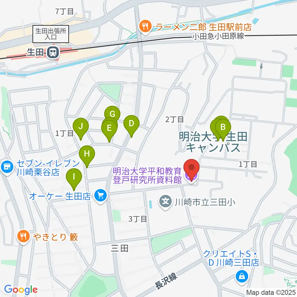 明治大学平和教育登戸研究所資料館周辺のファミレス・ファーストフード一覧地図