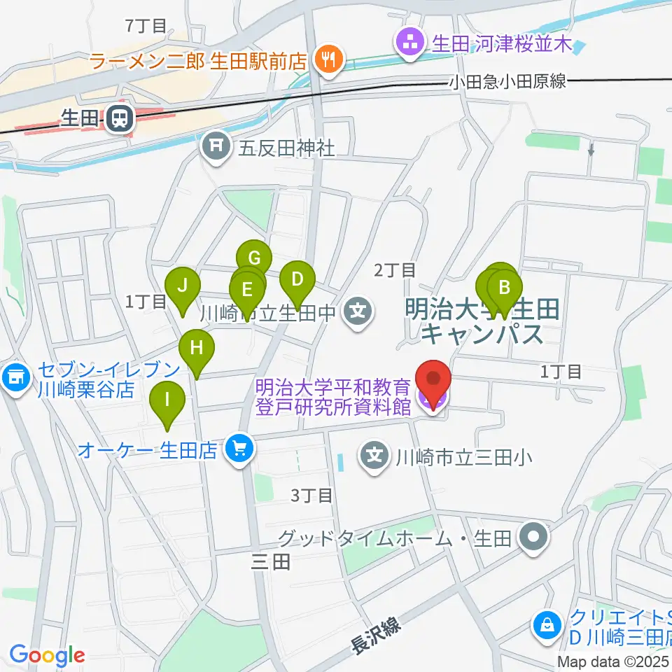 明治大学平和教育登戸研究所資料館周辺のファミレス・ファーストフード一覧地図