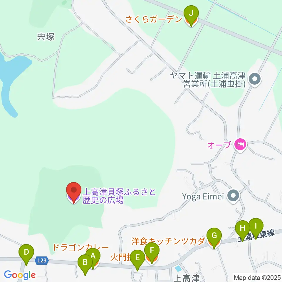 高津貝塚ふるさと歴史の広場周辺のファミレス・ファーストフード一覧地図