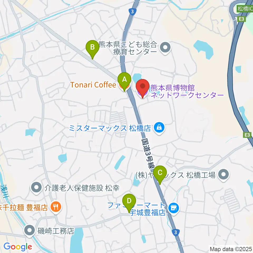 熊本県博物館ネットワークセンター周辺のファミレス・ファーストフード一覧地図