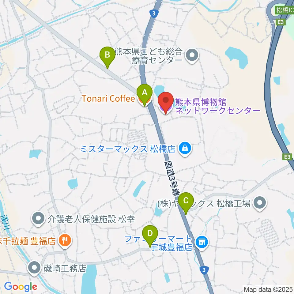 熊本県博物館ネットワークセンター周辺のファミレス・ファーストフード一覧地図