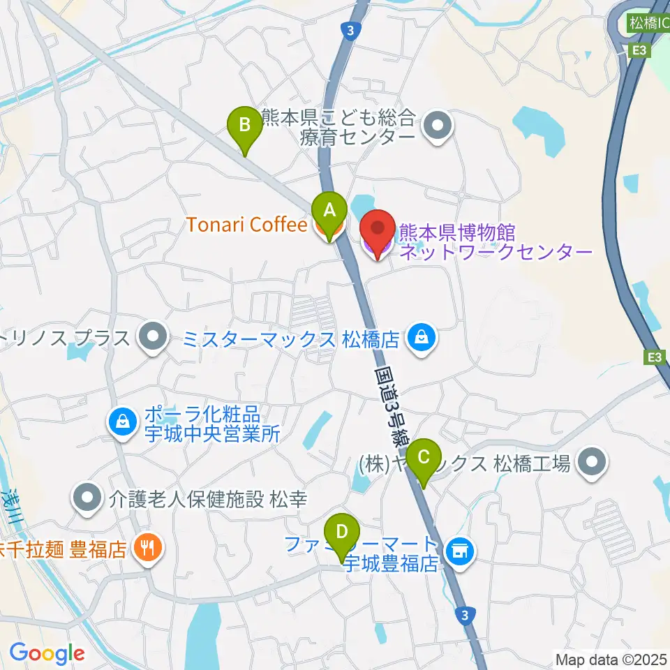 熊本県博物館ネットワークセンター周辺のファミレス・ファーストフード一覧地図
