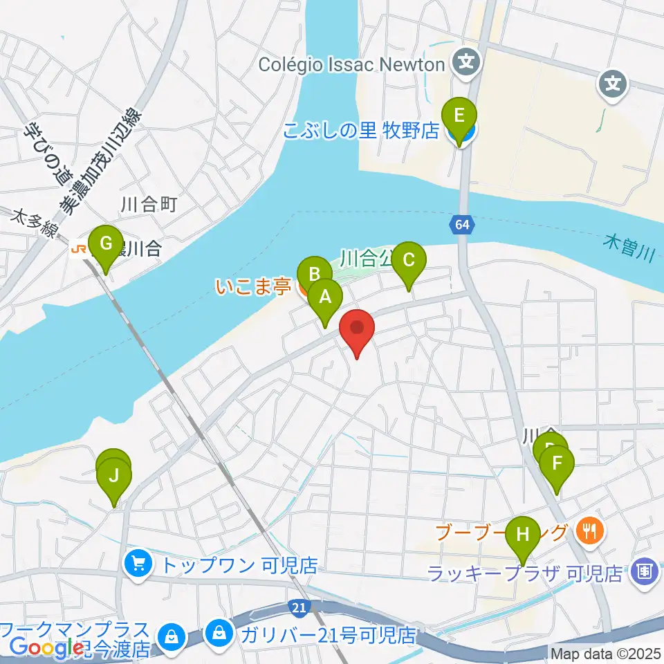川合考古資料館周辺のファミレス・ファーストフード一覧地図