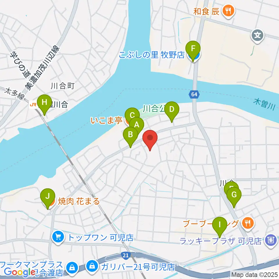 川合考古資料館周辺のファミレス・ファーストフード一覧地図
