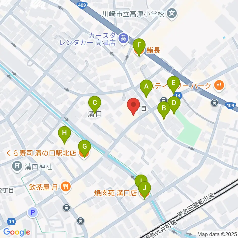川崎市大山街道ふるさと館周辺のファミレス・ファーストフード一覧地図