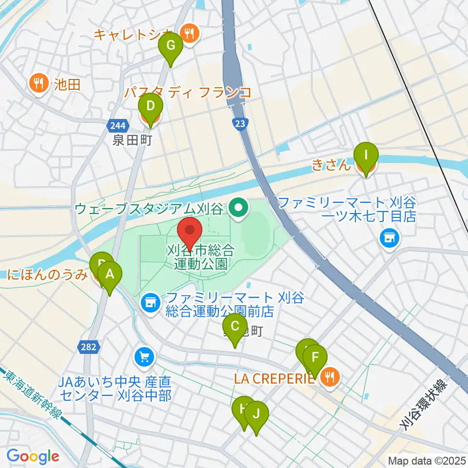 グリーングラウンド刈谷周辺のファミレス・ファーストフード一覧地図