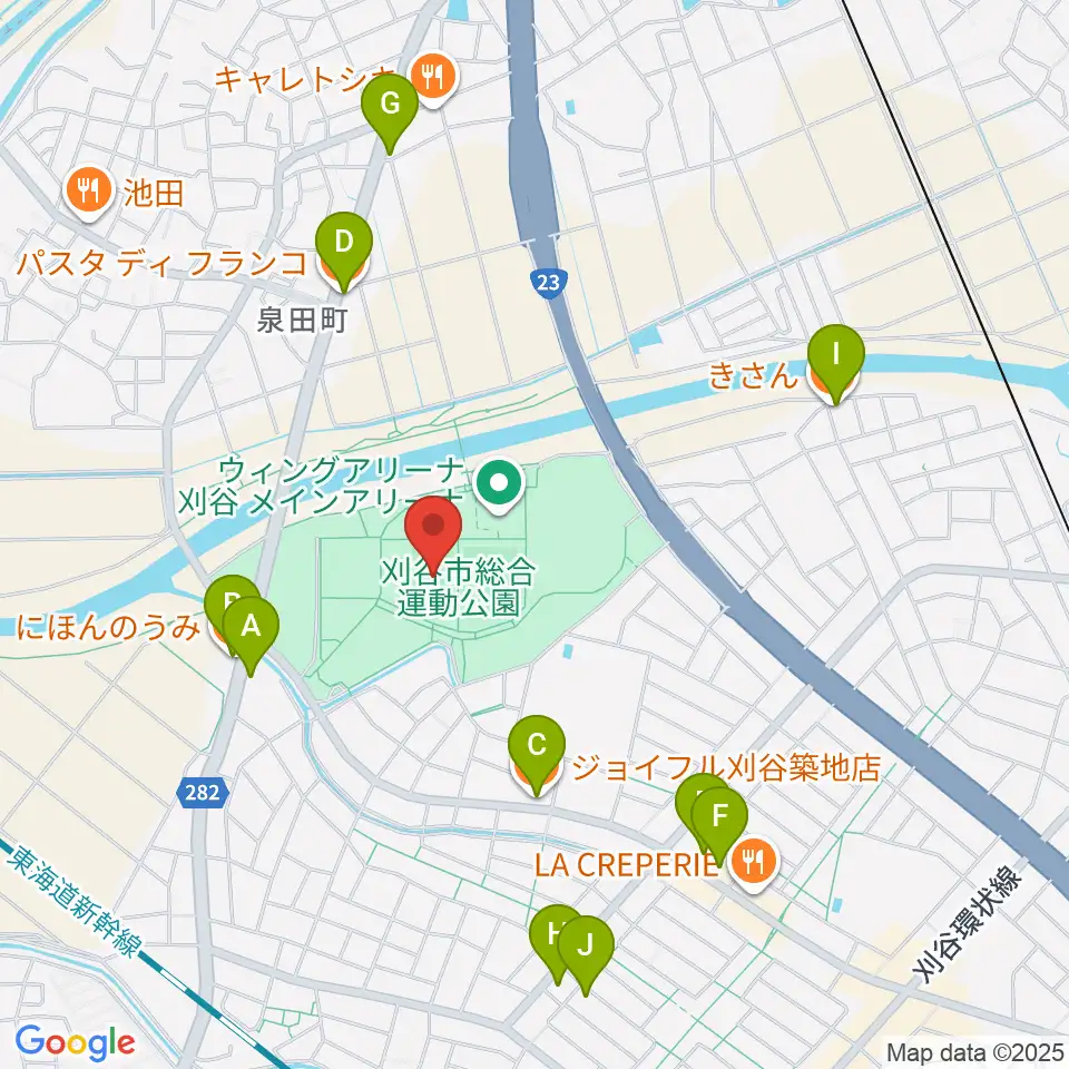 グリーングラウンド刈谷周辺のファミレス・ファーストフード一覧地図