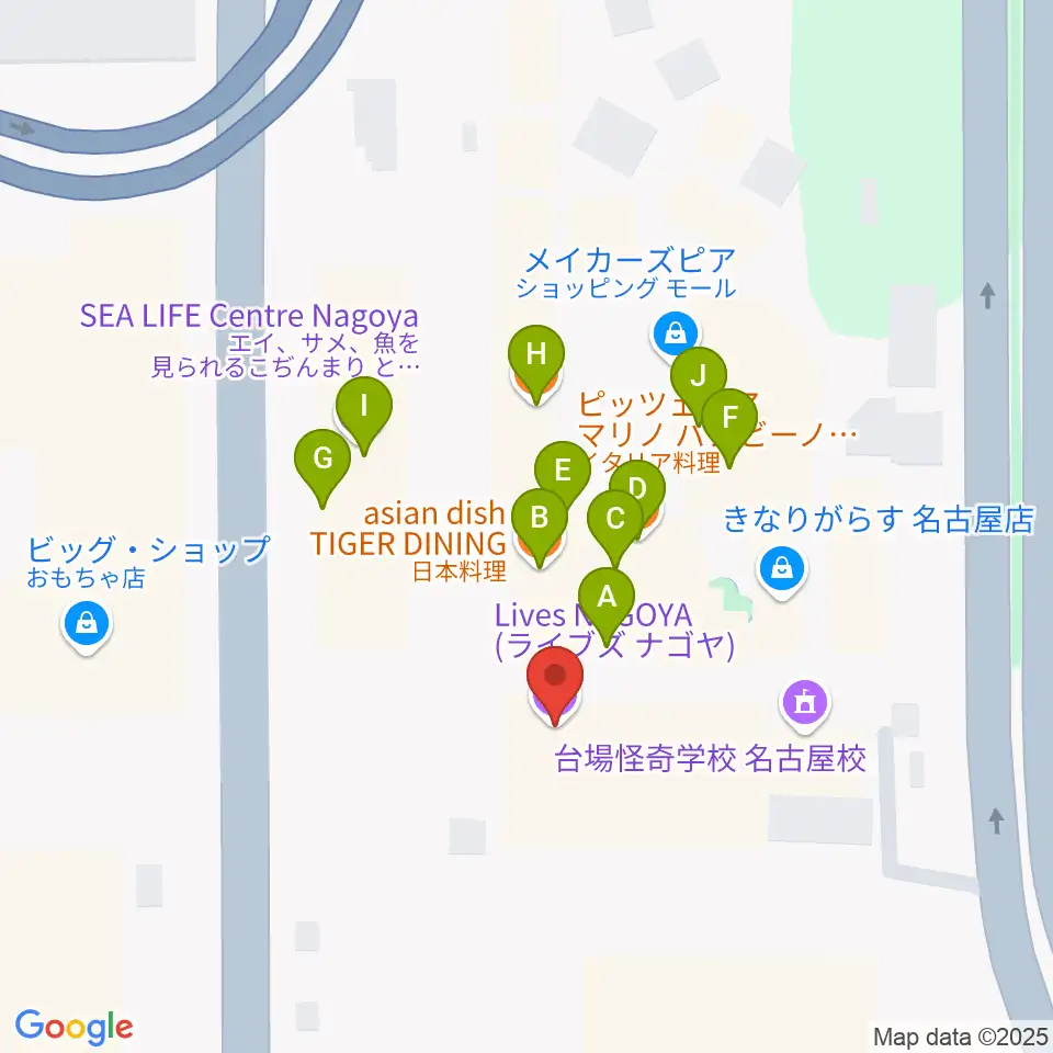 Lives NAGOYA周辺のファミレス・ファーストフード一覧地図
