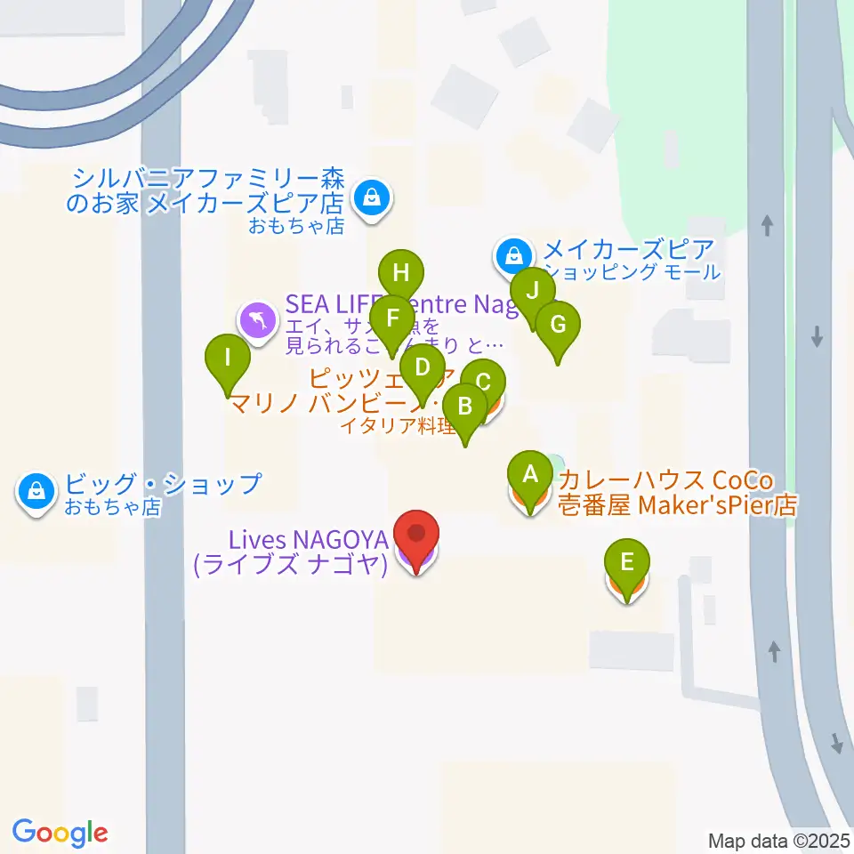 Lives NAGOYA周辺のファミレス・ファーストフード一覧地図
