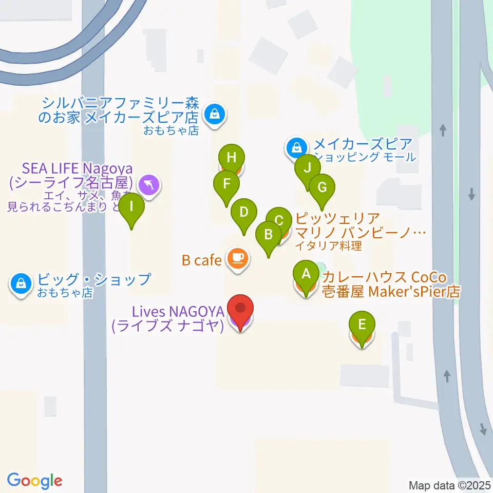 Lives NAGOYA周辺のファミレス・ファーストフード一覧地図