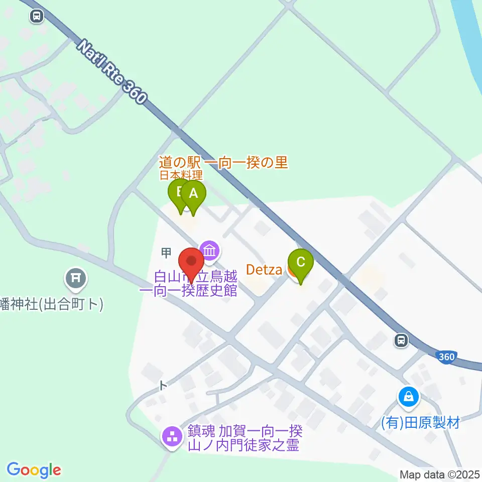 白山市立鳥越一向一揆歴史館周辺のファミレス・ファーストフード一覧地図