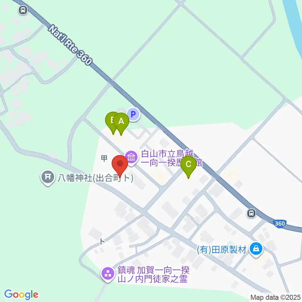 白山市立鳥越一向一揆歴史館周辺のファミレス・ファーストフード一覧地図