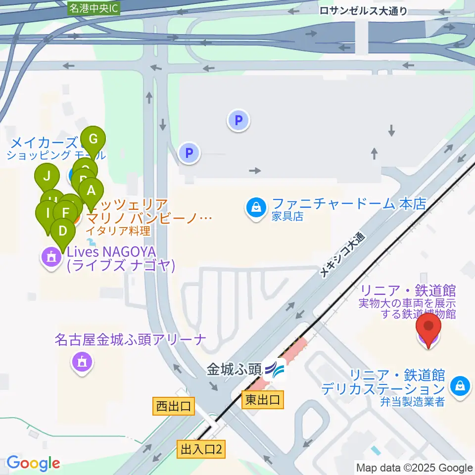 リニア・鉄道館周辺のファミレス・ファーストフード一覧地図