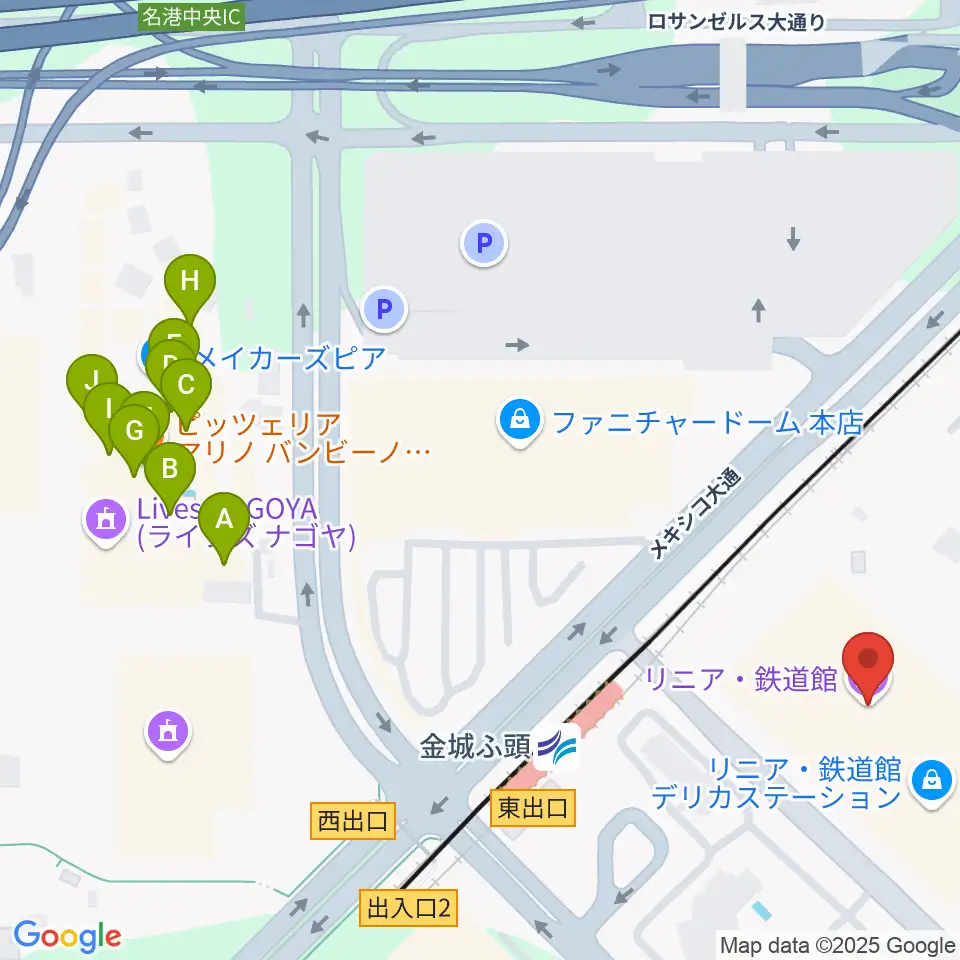 リニア・鉄道館周辺のファミレス・ファーストフード一覧地図