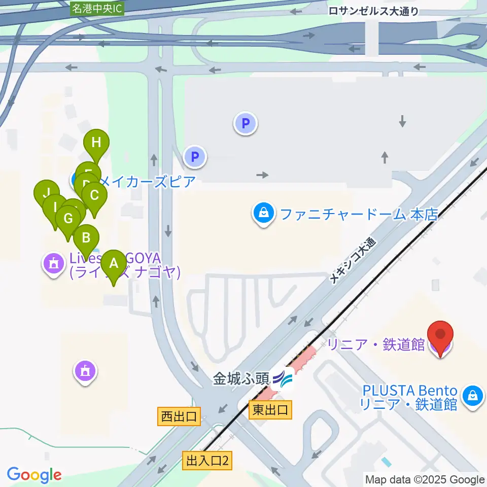 リニア・鉄道館周辺のファミレス・ファーストフード一覧地図