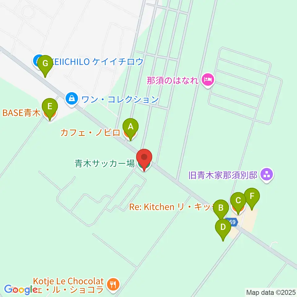 フードリエサッカーフィールド青木周辺のファミレス・ファーストフード一覧地図