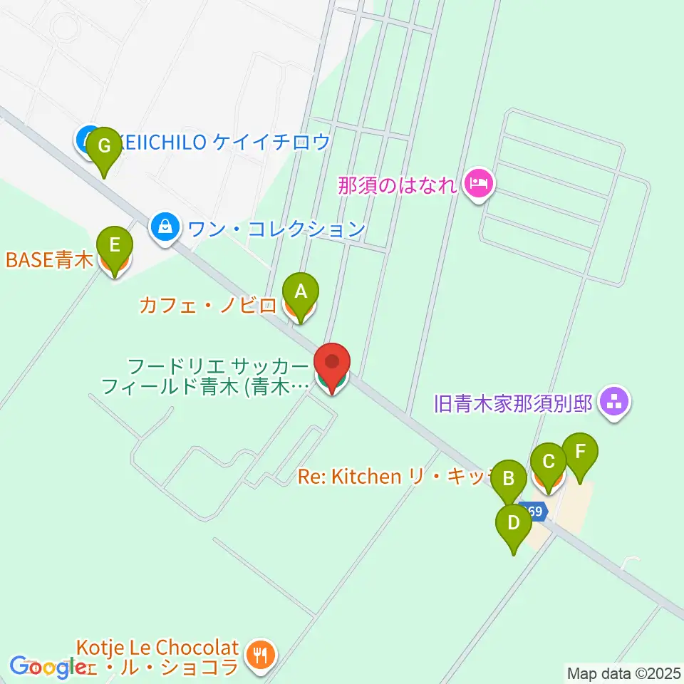 フードリエサッカーフィールド青木周辺のファミレス・ファーストフード一覧地図