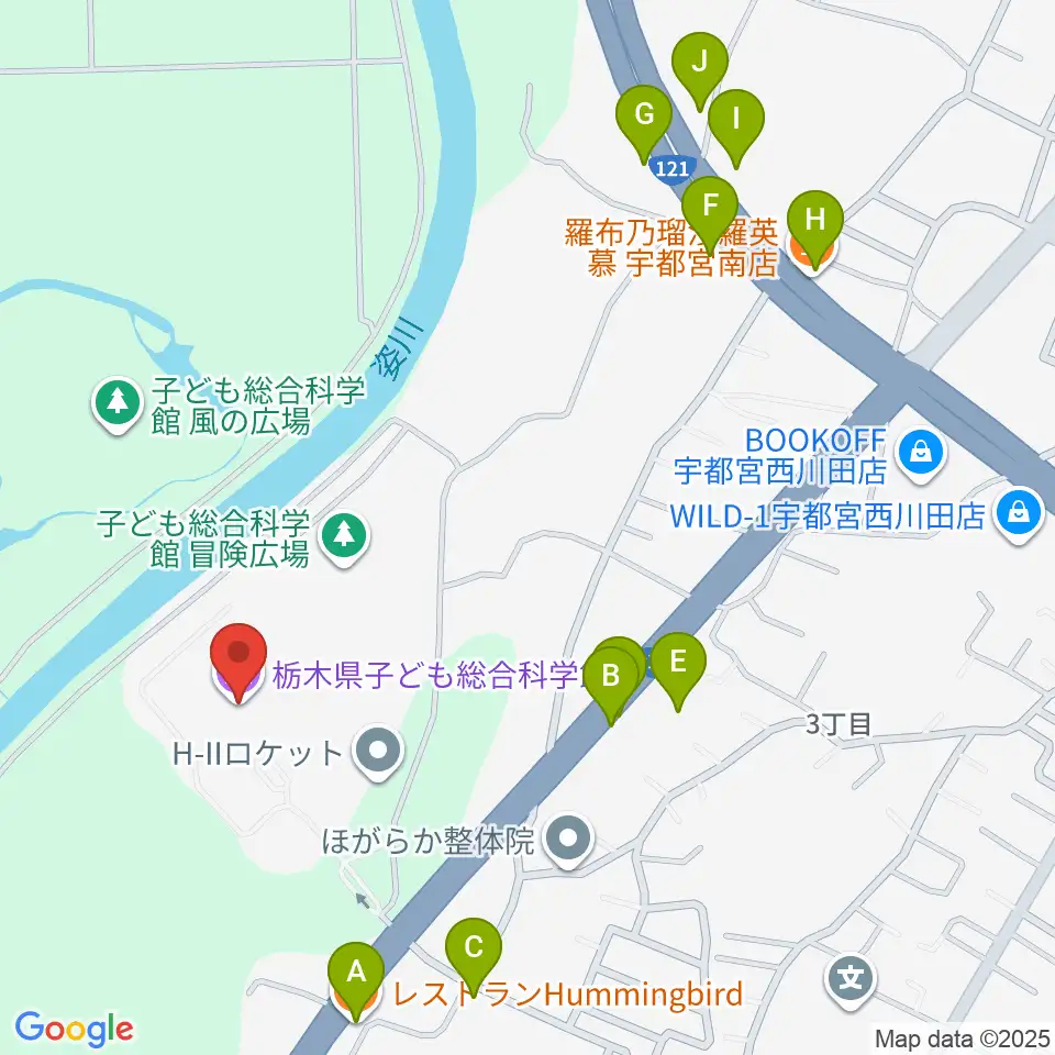 コジマ子どもサイエンスパーク周辺のファミレス・ファーストフード一覧地図