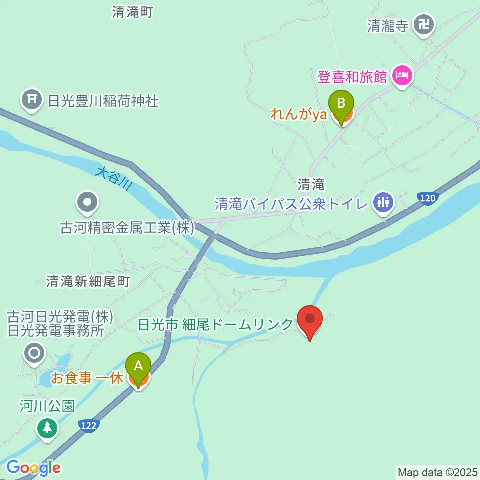 古河電工細尾ドームリンク周辺のファミレス・ファーストフード一覧地図