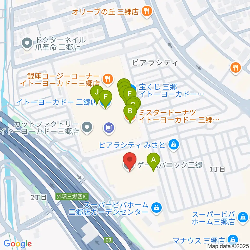 シネマサンシャイン三郷周辺のファミレス・ファーストフード一覧地図