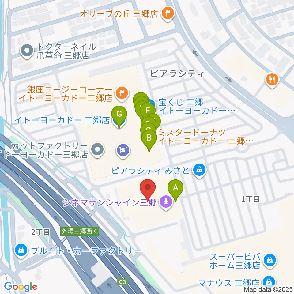 シネマサンシャイン三郷周辺のファミレス・ファーストフード一覧地図